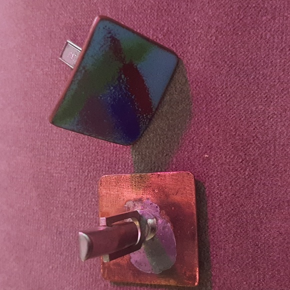 Vintage copper enamel cufflinks - Picture 2 of 2
